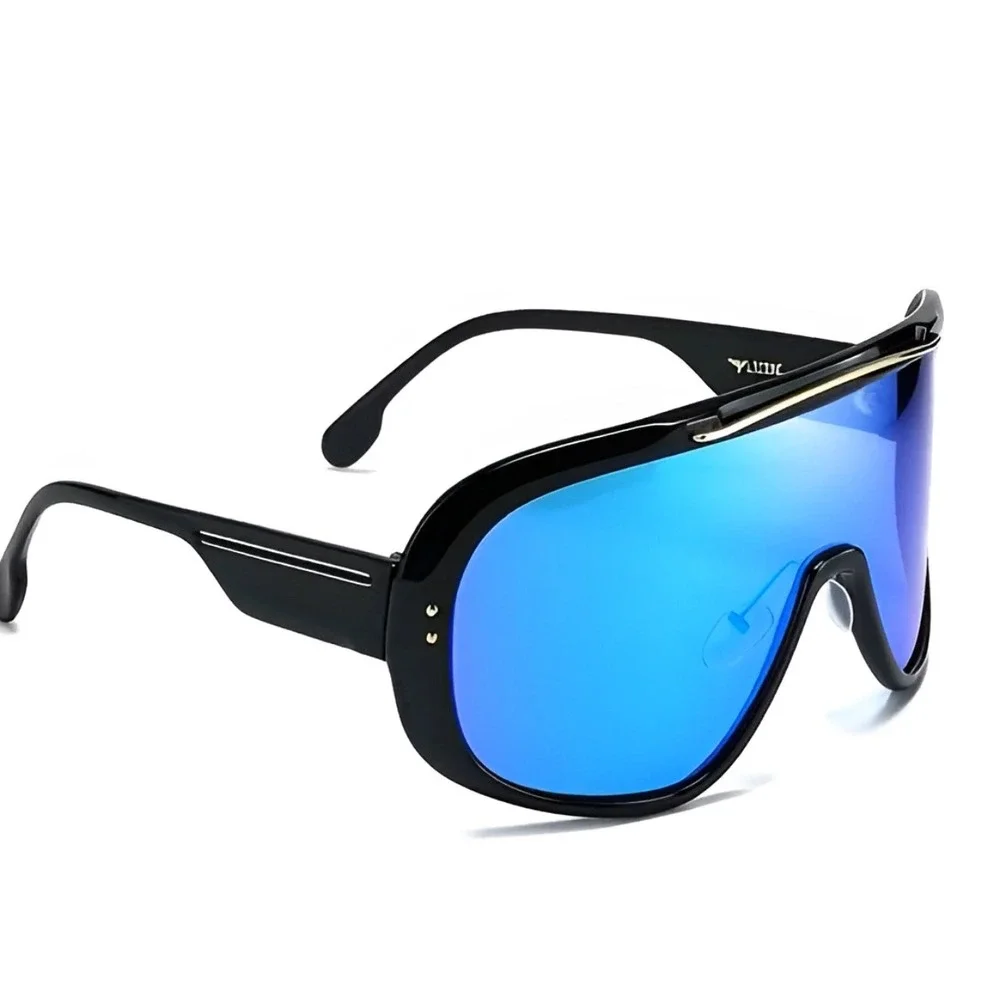Men Sunglasses Oversized XL Fashion‎ Blue Mirror Lens Luxury Street Wear Lentes